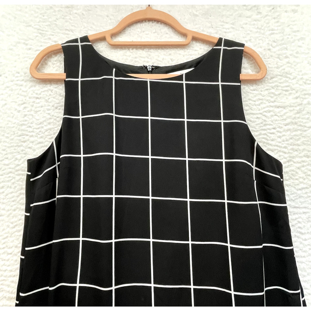 Cupcakes and Cashmere Dress Womens 6 Black White Grid Windowpane Shift Pockets - Picture 4 of 10